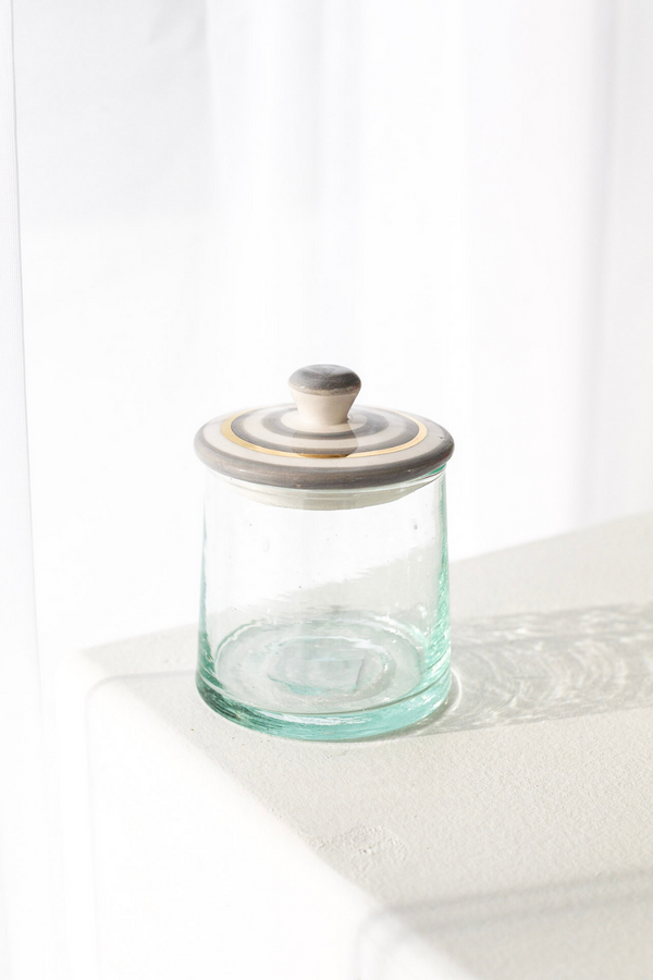 marrakech round glass box with ceramic lid striped grey - LUXE B Pampas Grass California