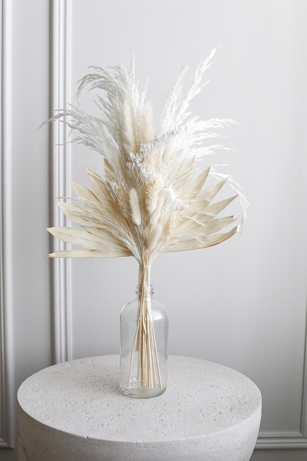 Mini Preserved Dried Flower and Pampas Bouquet in White with Vase - LUXE B Pampas Grass California