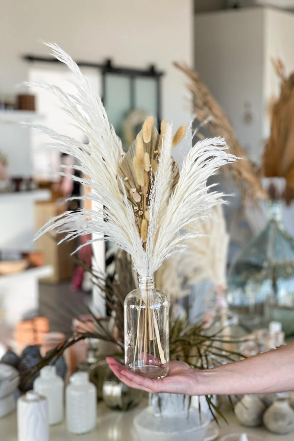 "New" Mini Preserved Dried Flower and Pampas Bouquet in Natural with Vase - LUXE B Pampas Grass (7149692059814)