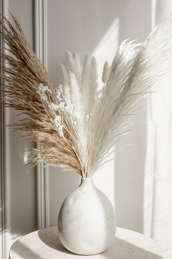 Maui Mother's Day Arrangement White & Natural Gift Wrapped - United States , dried flowers and pampas grass American Company. Bulk and wholesale dried flowers and pampas grass fluffy. Large White Pampas Grass 